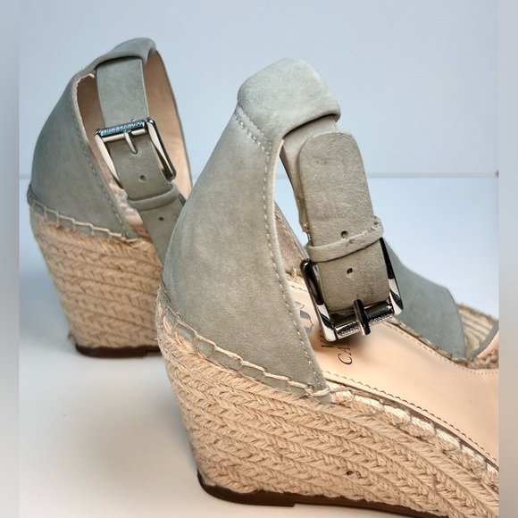 Vince Camutto Leera Espadrille Wedge Leather Light Sage Green Ankle Strap Size 8 - Picture 4 of 5